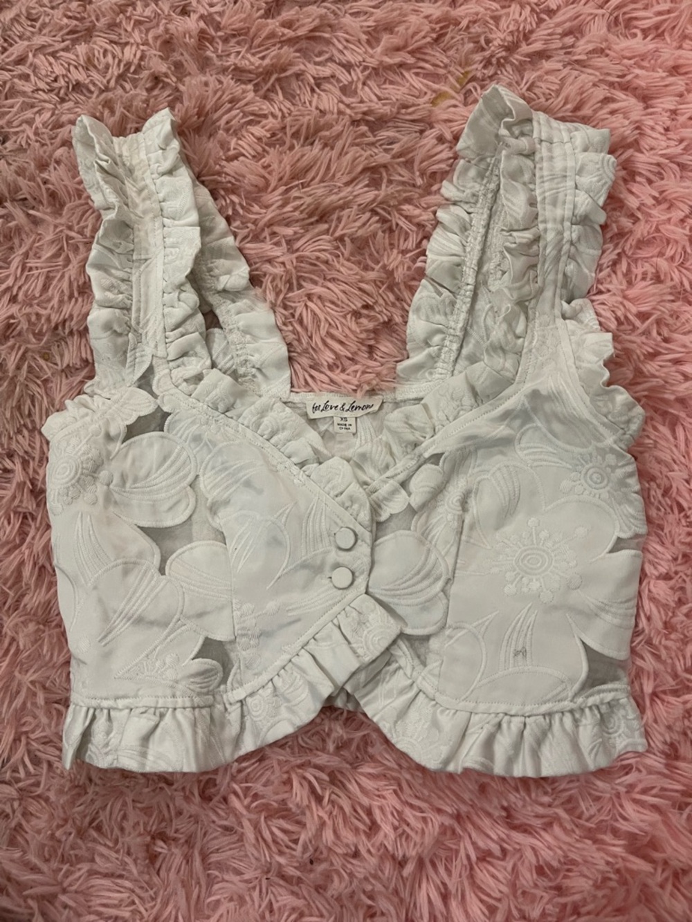 For Love & Lemons Evelyn Crop Top White Ruffle Eyelet Crop Top Women XS - Picture 2 of 5